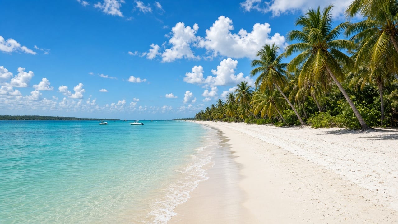 Playa del Caribe cerca de Cartagena, agua turquesa y palmeras
